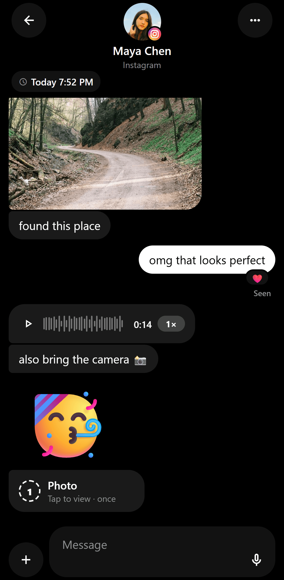 An Instagram chat with Maya, inside Halo
